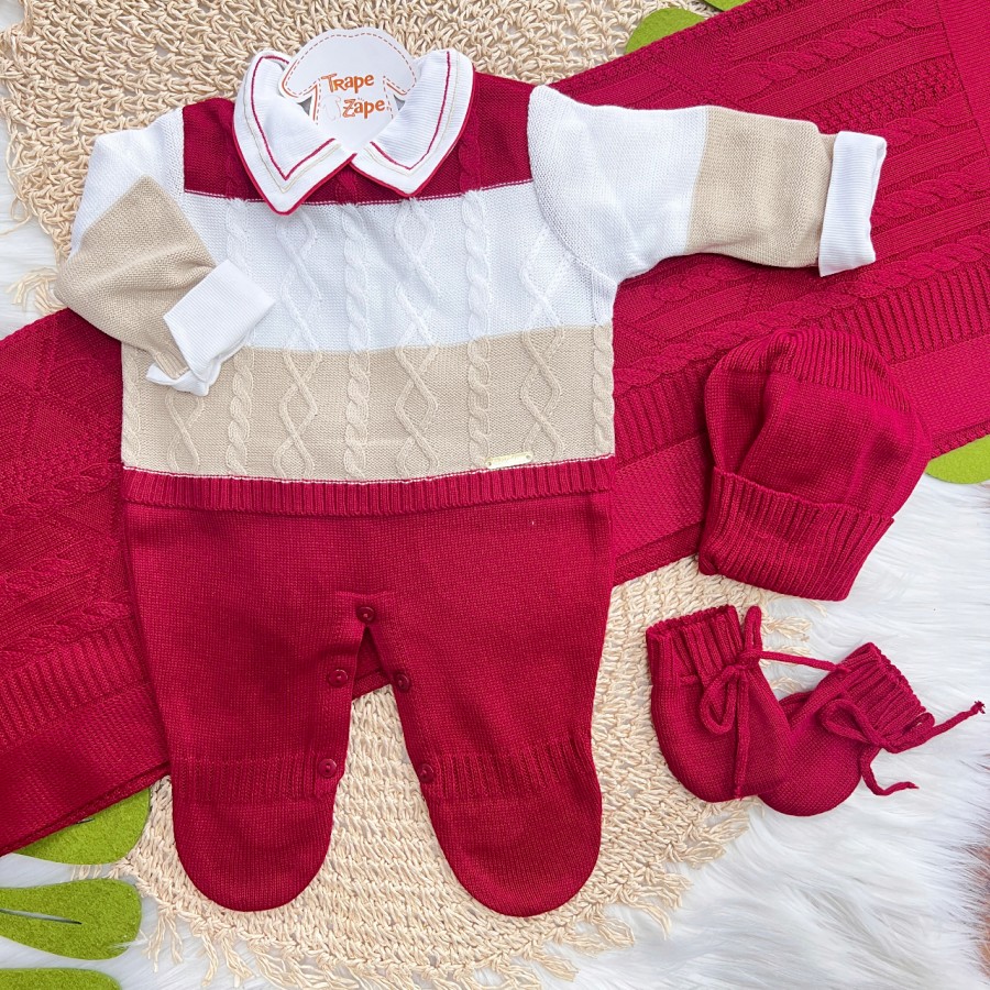  Saída de Maternidade Nicolas - Vermelho e Bege 